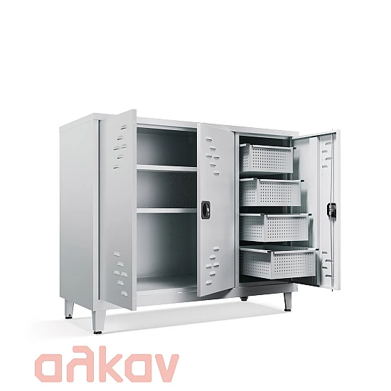 Τρίφυλλη Μεταλλική Τροφοθήκη "Μανάβης" με 4 Συρτάρια - 100x120x50